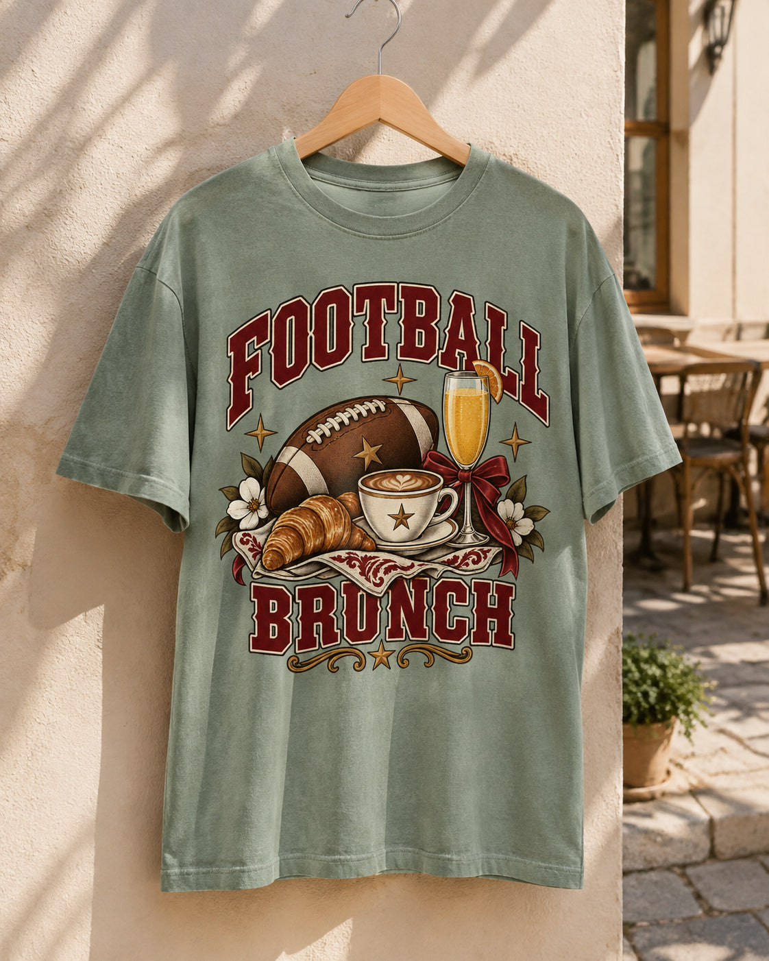 Football Brunch Comfort Colors T-shirt hanger mockup
