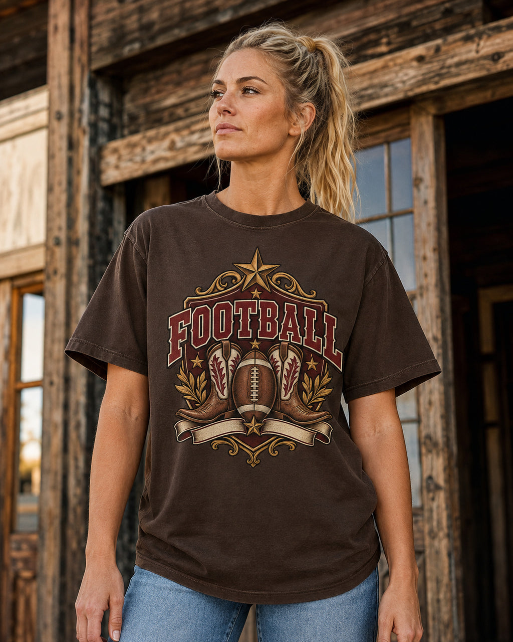 Football Western Crest premium Comfort Colors western football T-shirt hero mockup