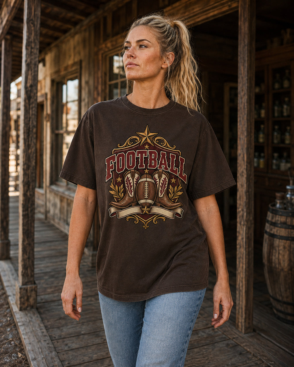 Football Western Crest Comfort Colors T-shirt alternate lifestyle mockup