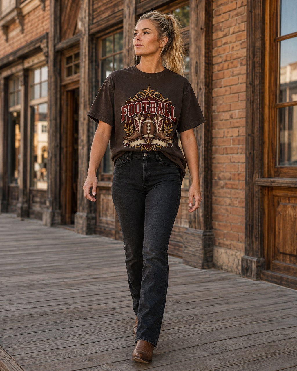Football Western Crest Comfort Colors T-shirt full body game day outfit mockup