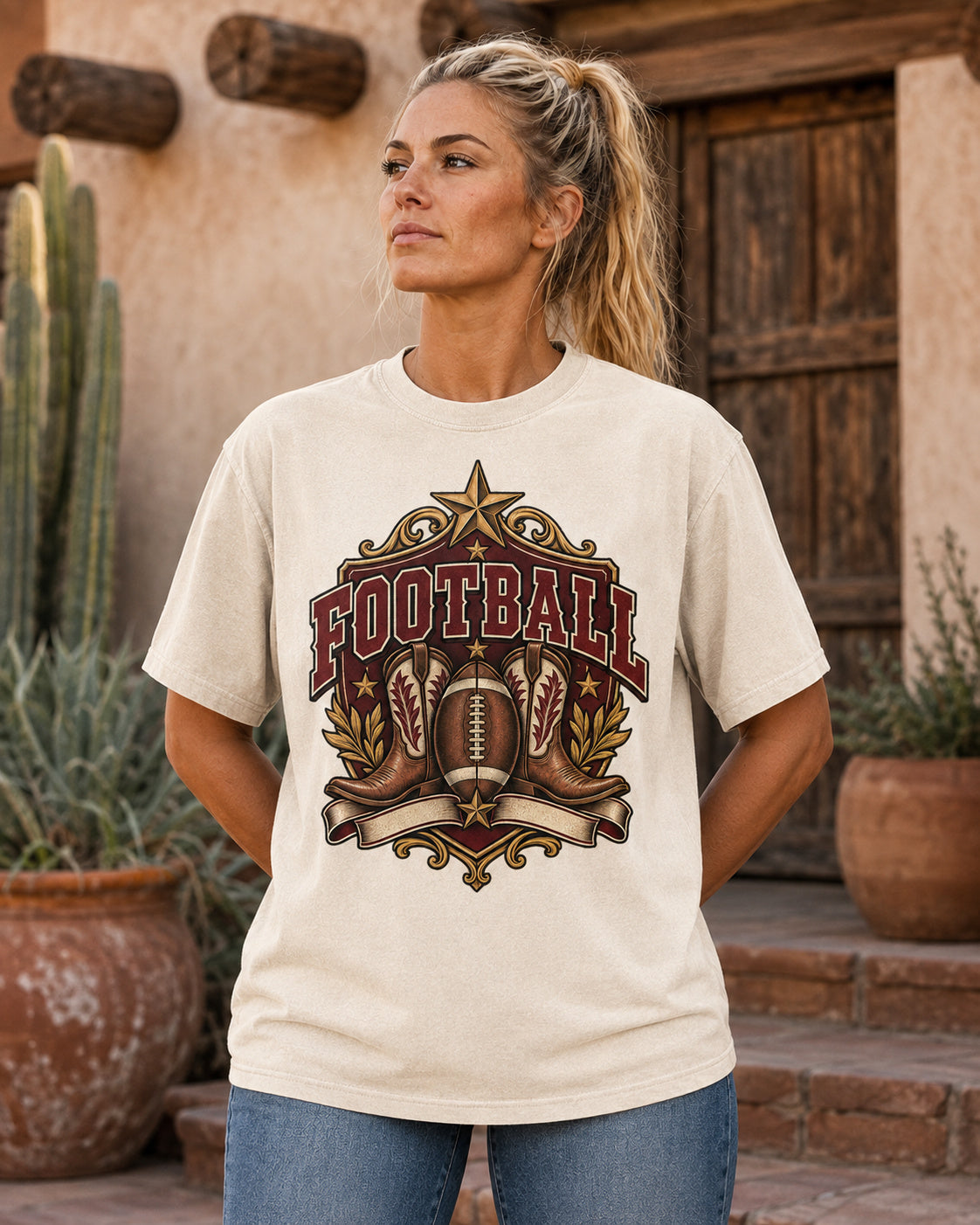 Football Western Crest Comfort Colors T-shirt alternate garment color mockup