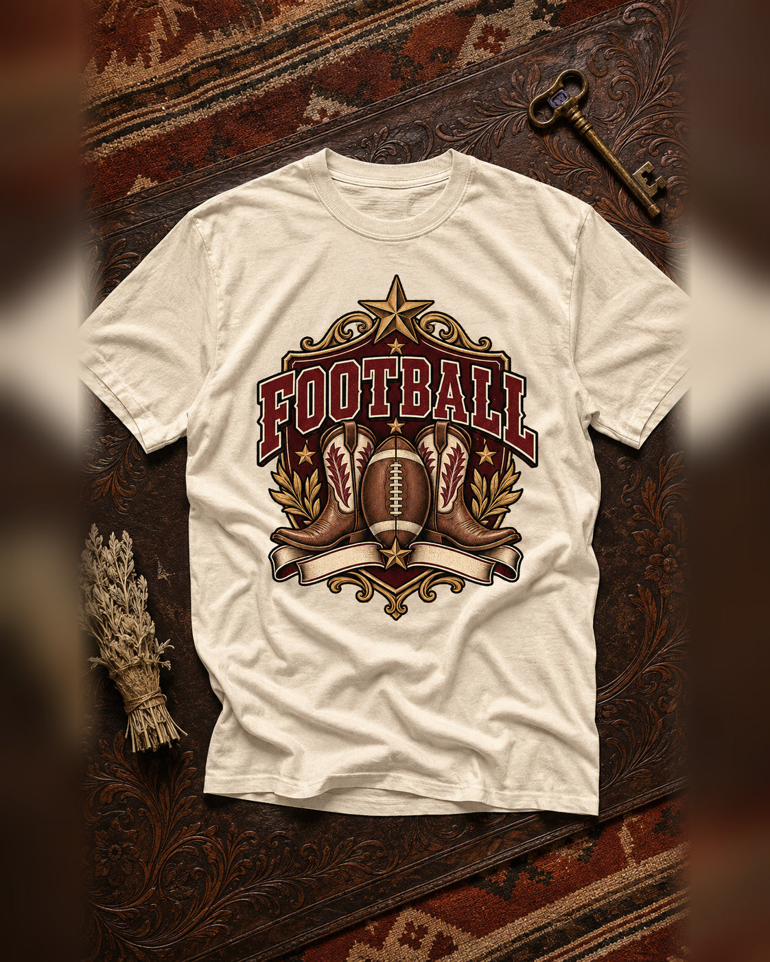 Football Western Crest Comfort Colors T-shirt flat lay mockup