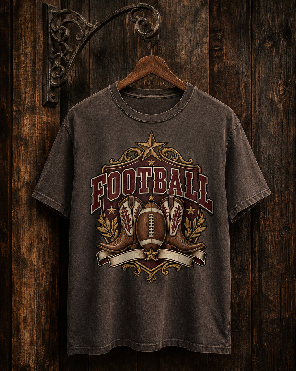 Football Western Crest Comfort Colors T-shirt hanger mockup