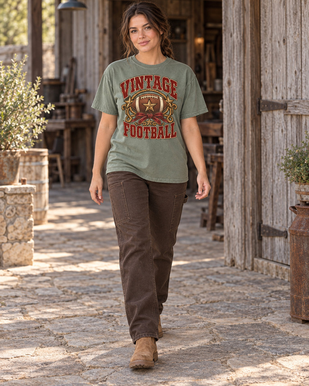 Vintage Football Comfort Colors T-shirt full body game day outfit mockup