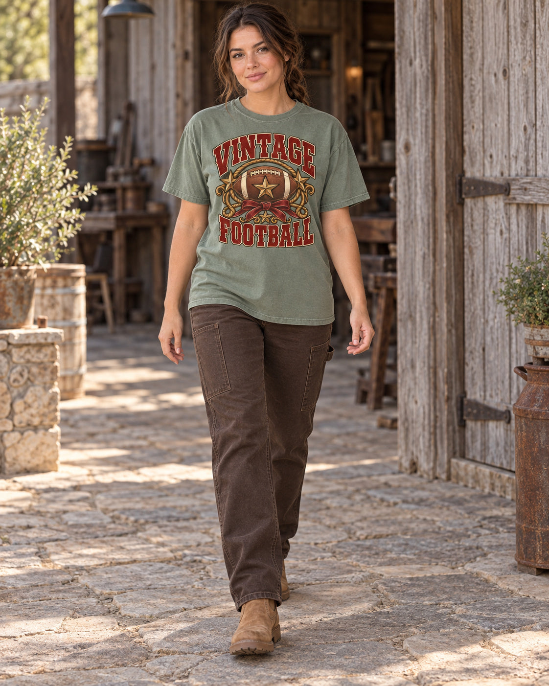 Vintage Football Comfort Colors T-shirt full body game day outfit mockup