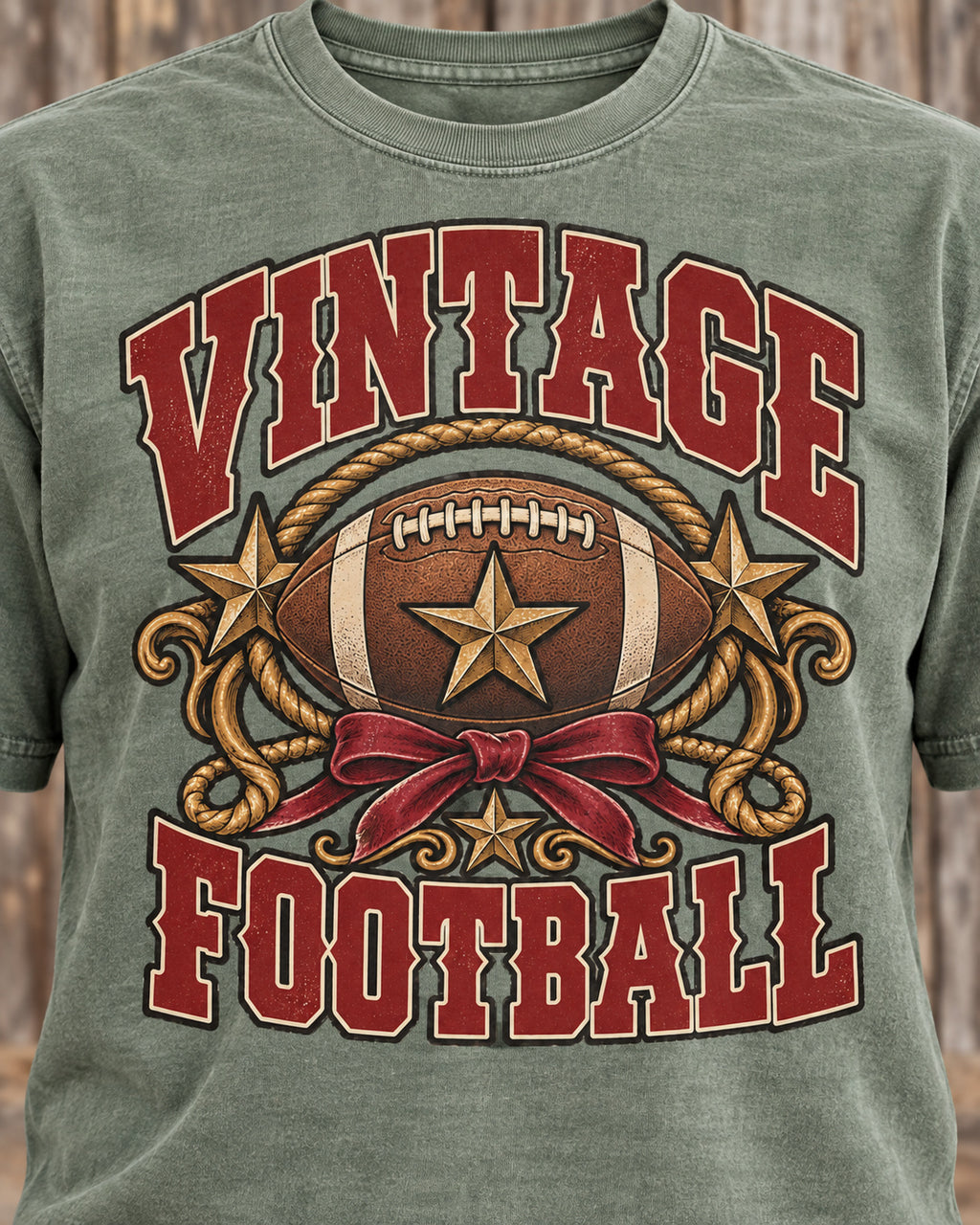 Vintage Football graphic print close-up on Comfort Colors shirt