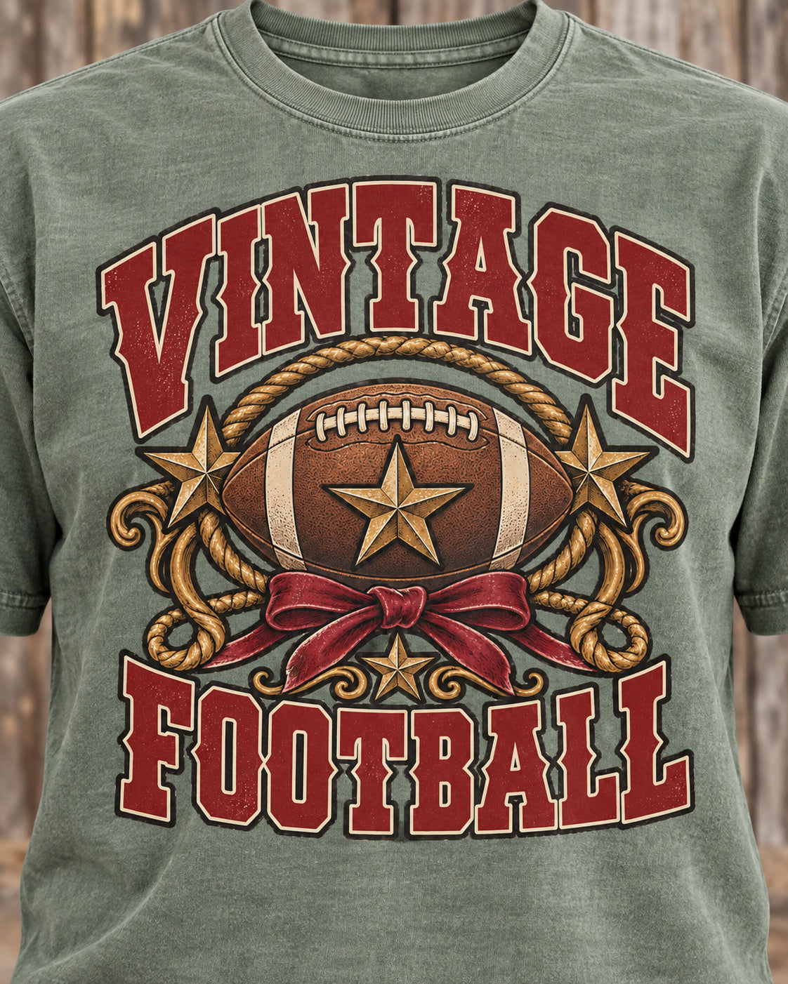 Vintage Football graphic print close-up on Comfort Colors shirt