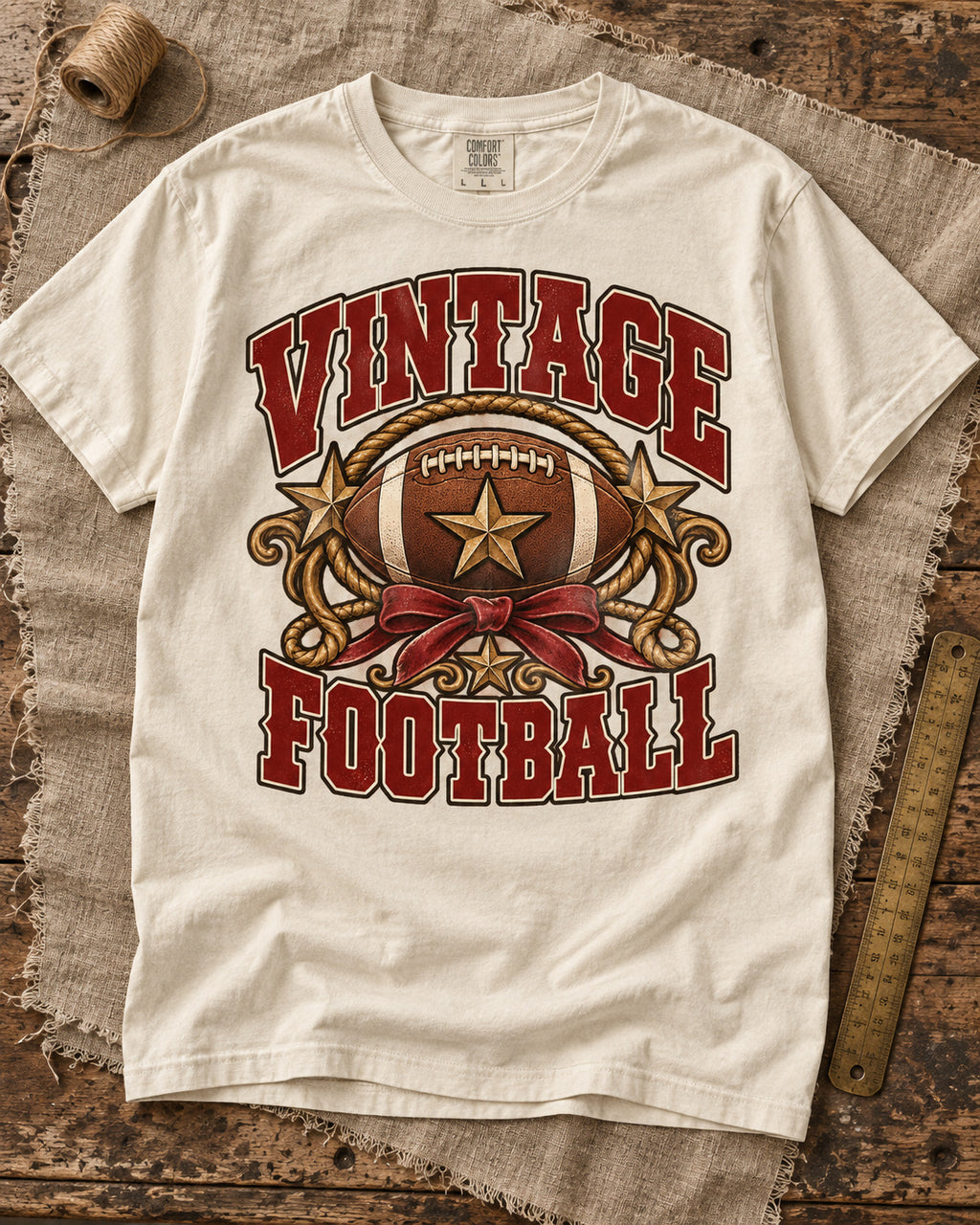 Vintage Football Comfort Colors T-shirt flat lay mockup