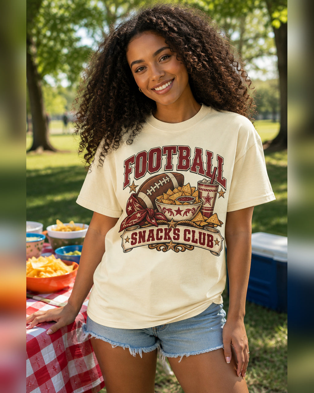 Football Snacks Club premium Comfort Colors game day T-shirt hero mockup