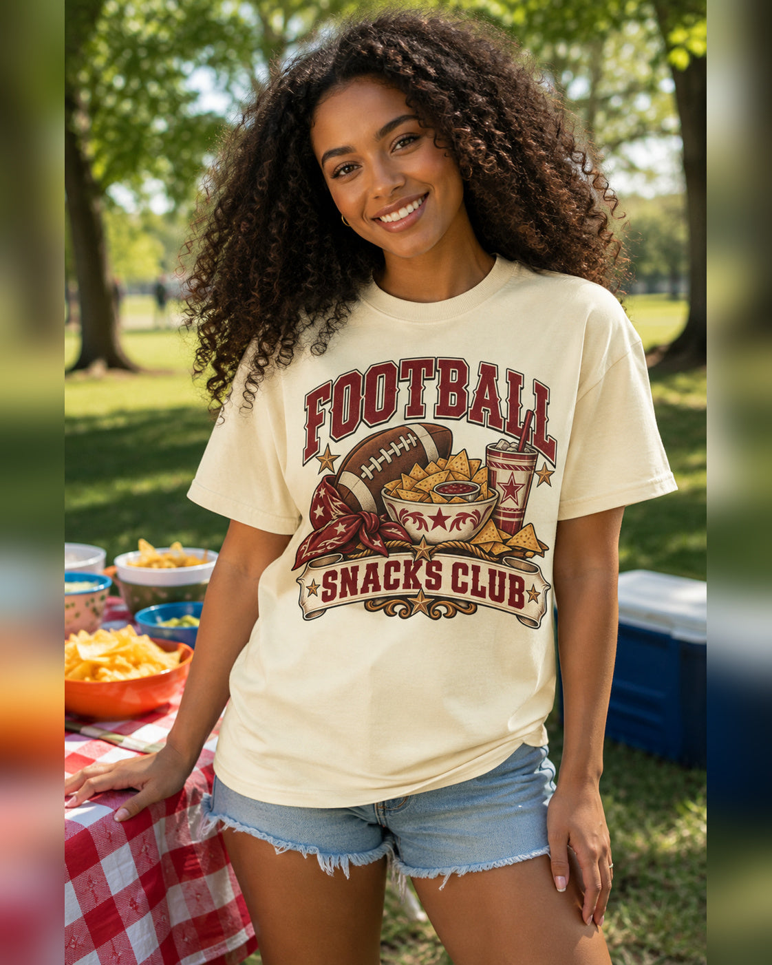 Football Snacks Club premium Comfort Colors game day T-shirt hero mockup