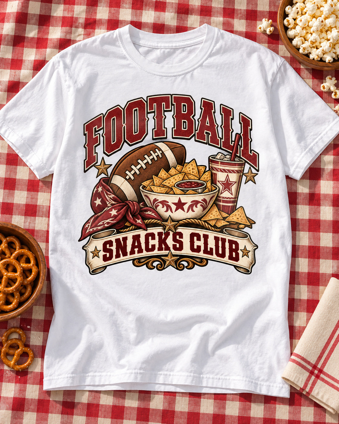 Football Snacks Club Comfort Colors T-shirt flat lay mockup
