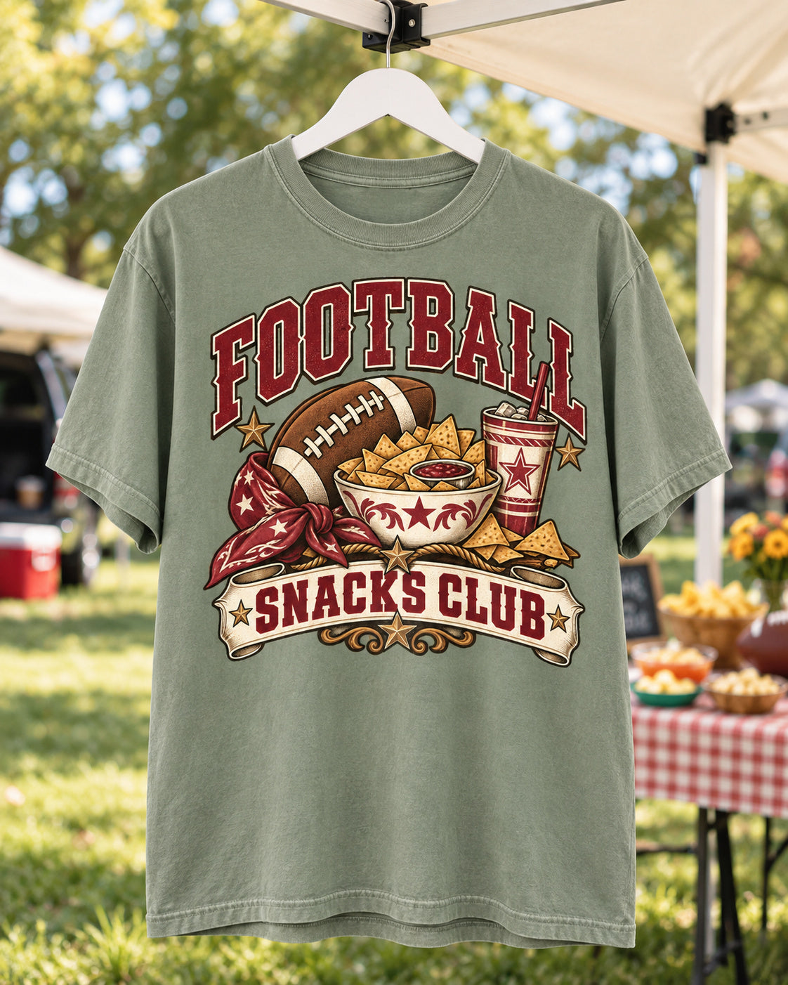 Football Snacks Club Comfort Colors T-shirt hanger mockup
