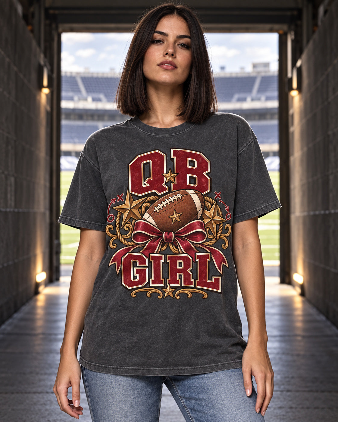 QB Girl premium Comfort Colors football T-shirt hero mockup