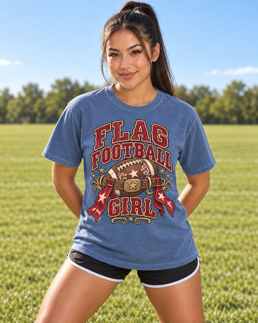 Flag Football Girl Belt Comfort Colors T-shirt alternate garment color mockup