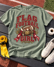 Flag Football Girl Belt Comfort Colors T-shirt flat lay mockup
