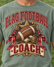 Flag Football Coach graphic print close-up on Comfort Colors shirt