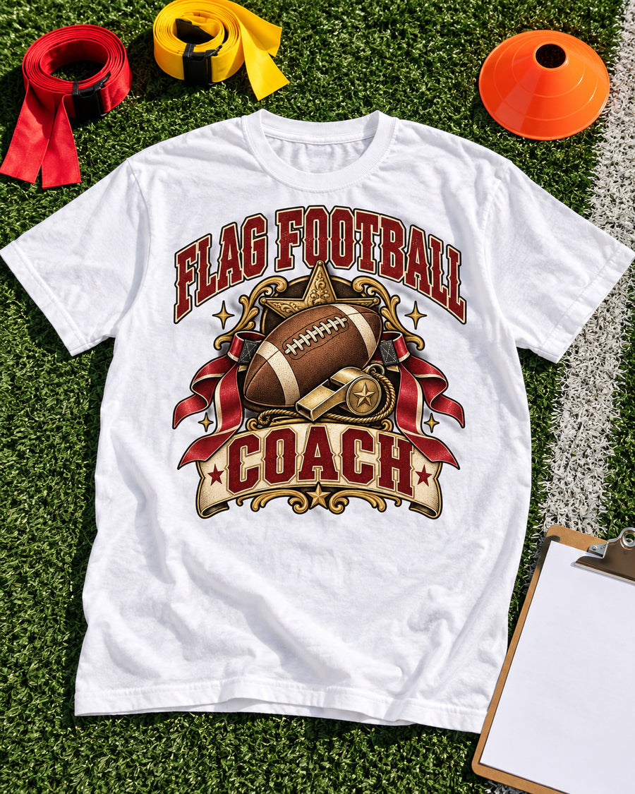 Flag Football Coach Comfort Colors T-shirt flat lay mockup