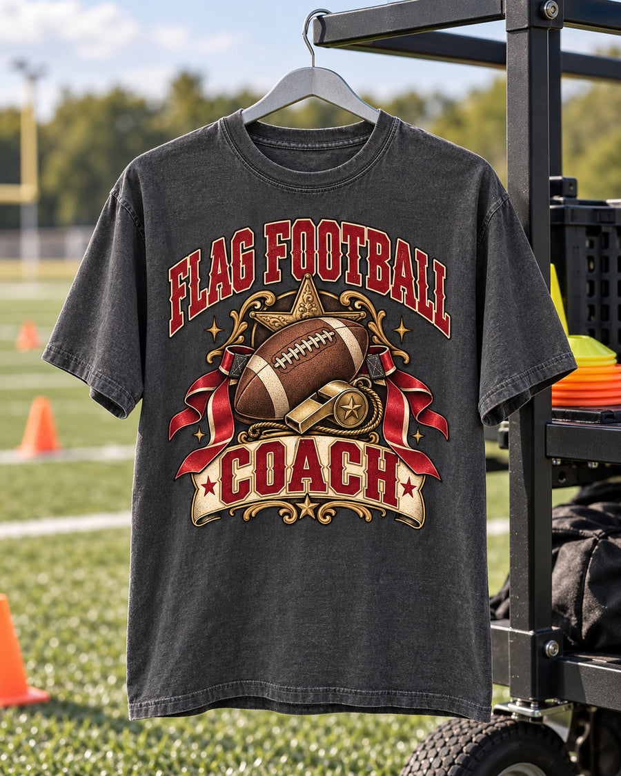 Flag Football Coach Comfort Colors T-shirt hanger mockup