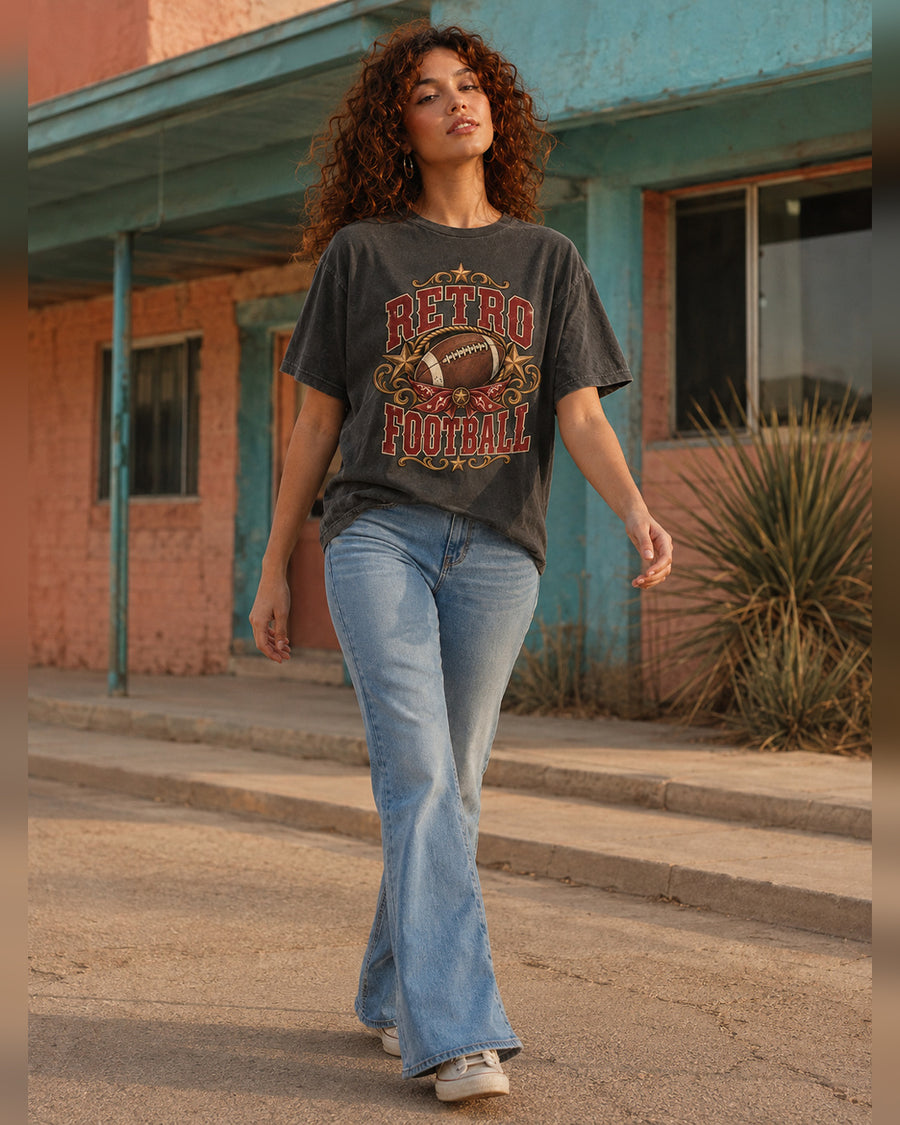 Retro Football Comfort Colors T-shirt full body game day outfit mockup