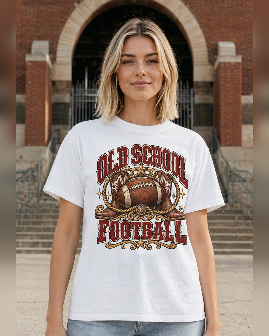 Old School Football premium Comfort Colors football T-shirt hero mockup