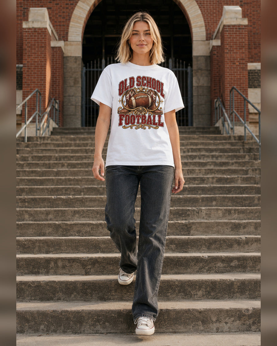 Old School Football Comfort Colors T-shirt full body game day outfit mockup