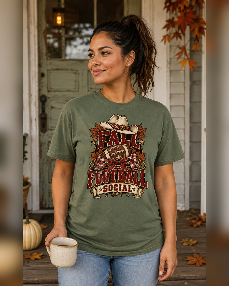 Fall Football Social premium Comfort Colors game day T-shirt hero mockup