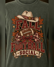 Fall Football Social graphic print close-up on Comfort Colors shirt