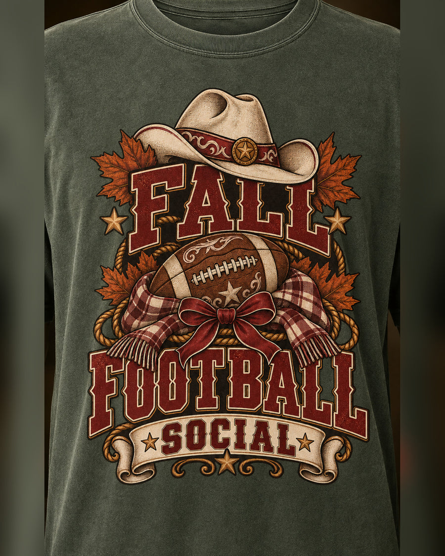 Fall Football Social graphic print close-up on Comfort Colors shirt