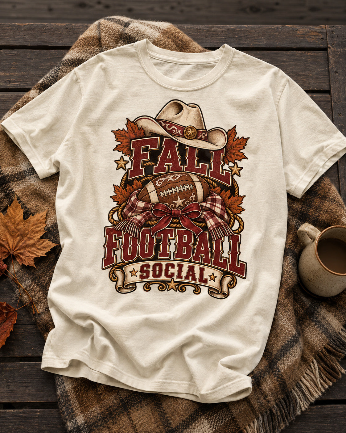 Fall Football Social Comfort Colors T-shirt flat lay mockup