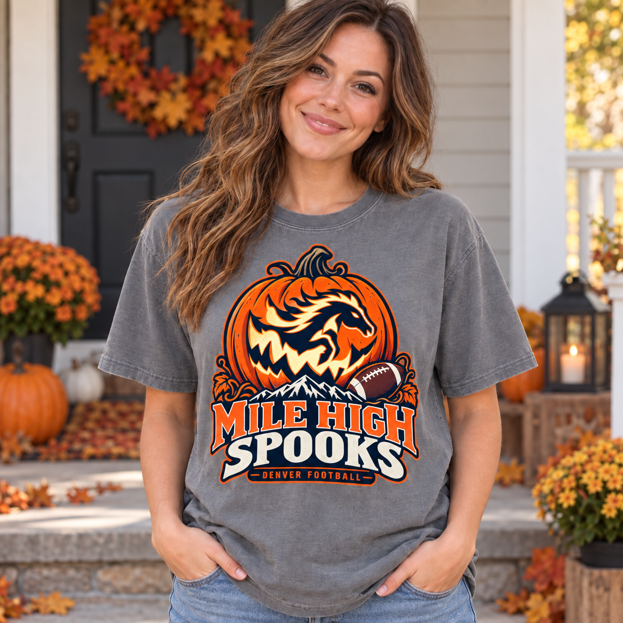 Mile High Spooks Denver football Comfort Colors 1717 T-shirt mockup 1