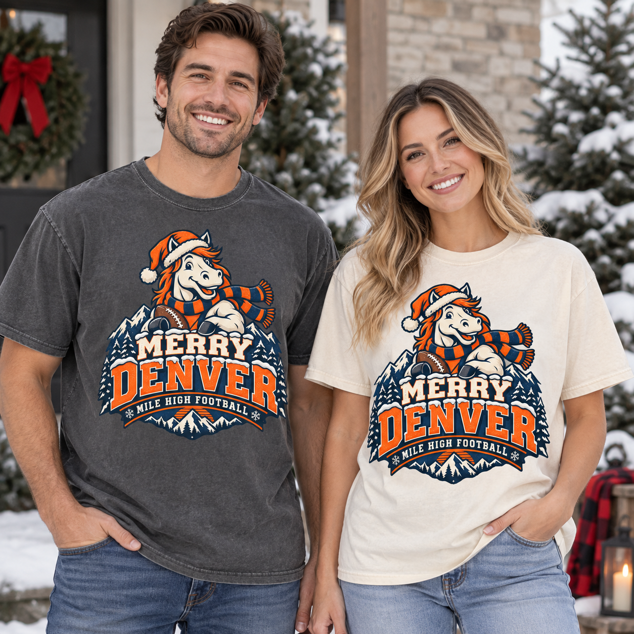 Merry Denver Denver Christmas football Comfort Colors 1717 T-shirt mockup 2