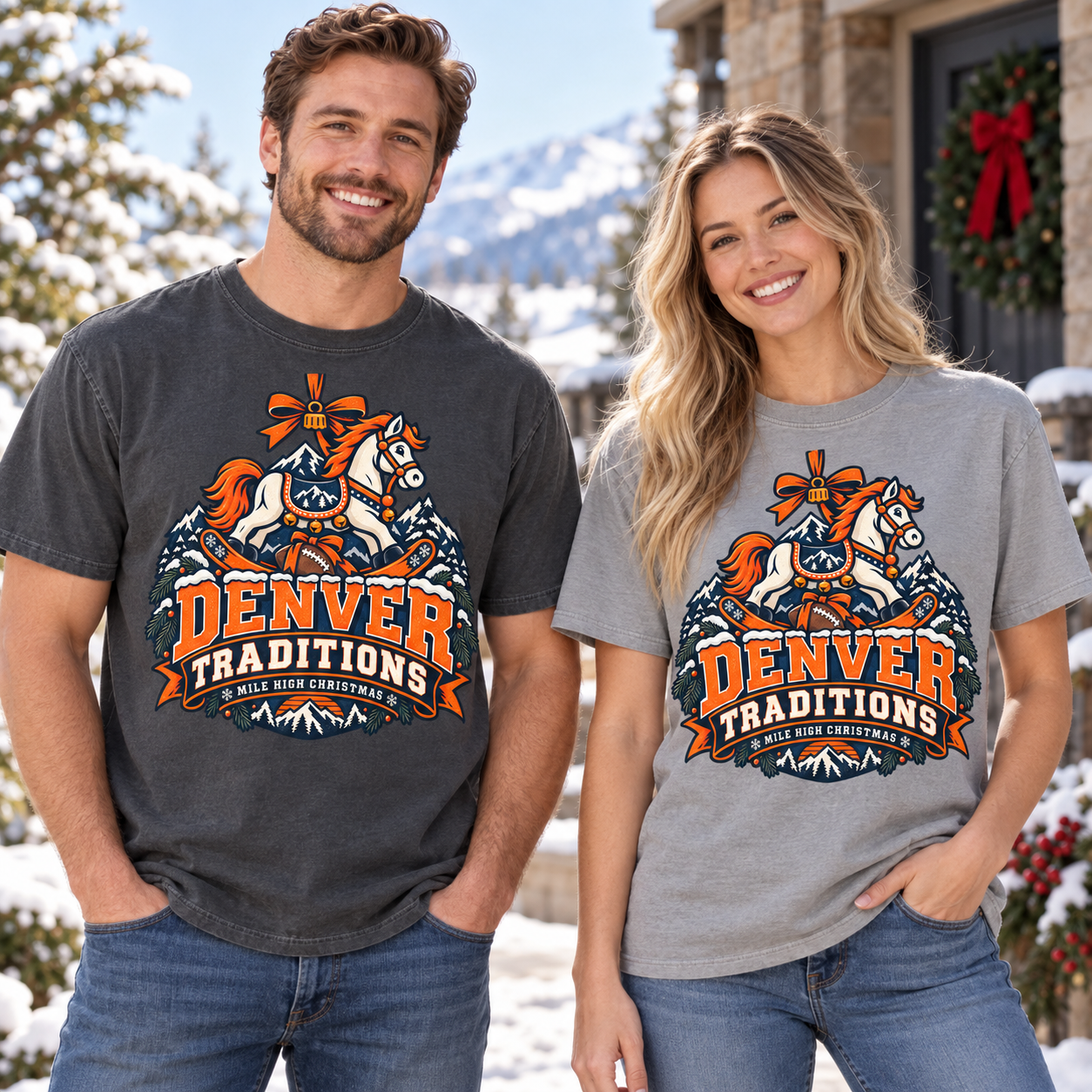 Denver Traditions Denver Christmas football Comfort Colors 1717 T-shirt mockup 2