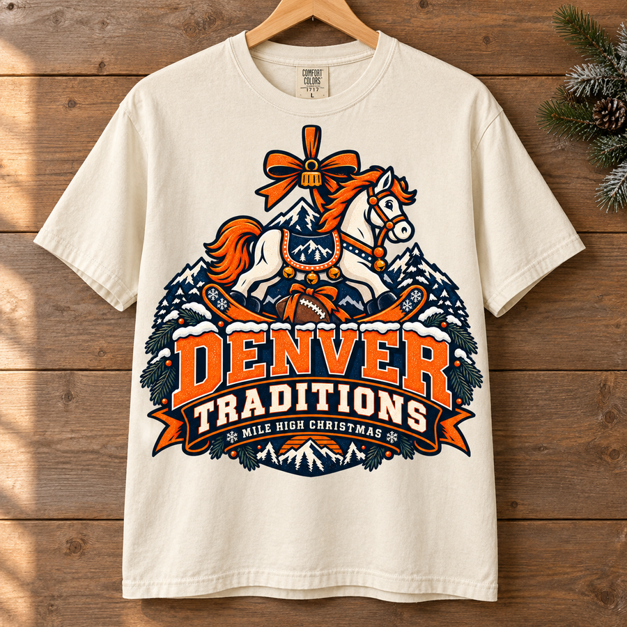 Denver Traditions Denver Christmas football Comfort Colors 1717 T-shirt mockup 3