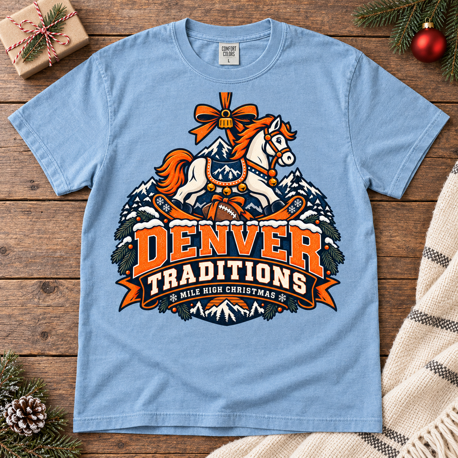 Denver Traditions Denver Christmas football Comfort Colors 1717 T-shirt mockup 4