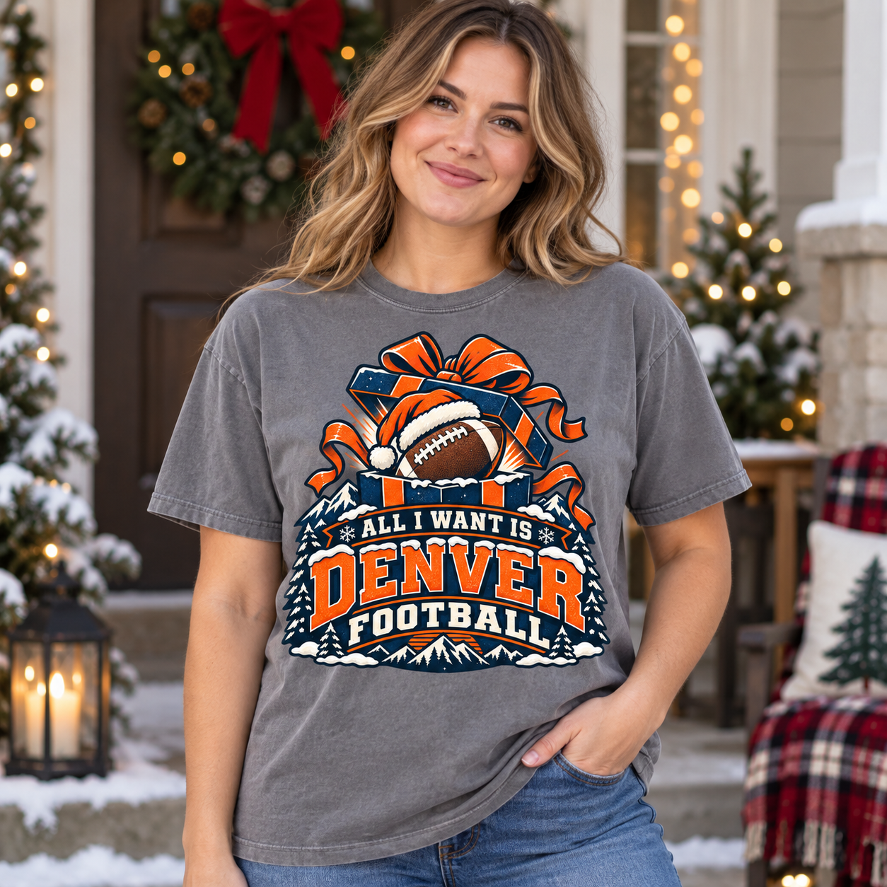 All I Want Is Denver Football Denver Christmas football Comfort Colors 1717 T-shirt mockup 1
