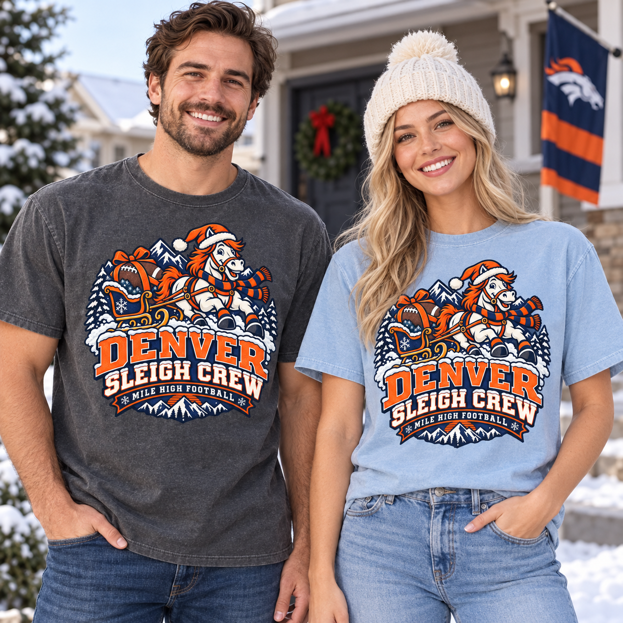Denver Sleigh Crew Denver christmas football Comfort Colors 1717 T-shirt mockup 2