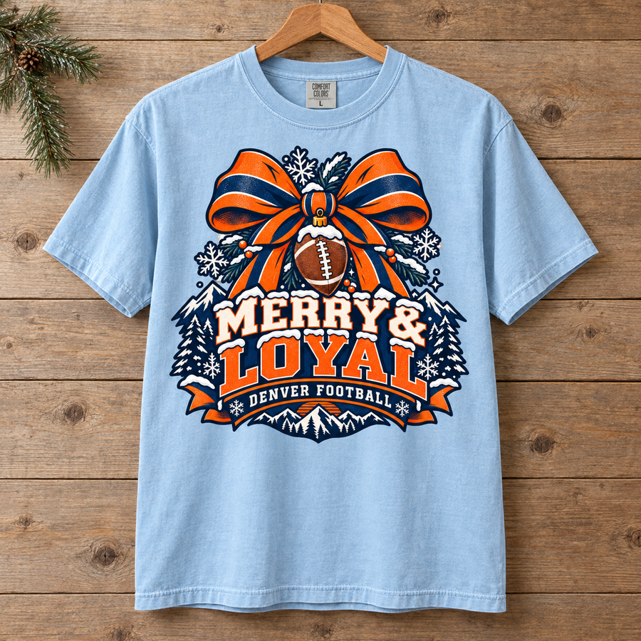 Merry & Loyal Denver christmas football Comfort Colors 1717 T-shirt mockup 3
