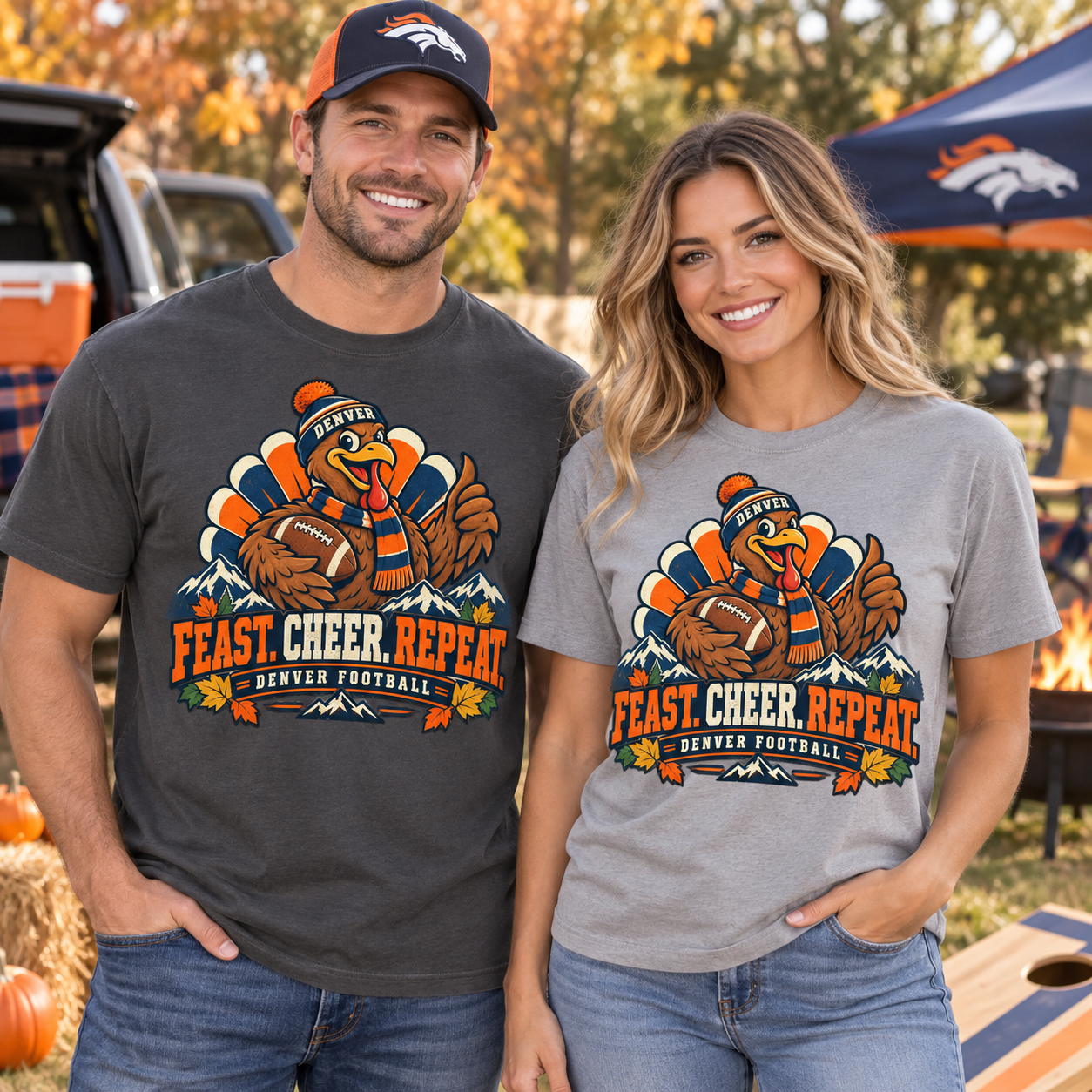 Feast Cheer Repeat Denver thanksgiving football Comfort Colors 1717 T-shirt mockup 2
