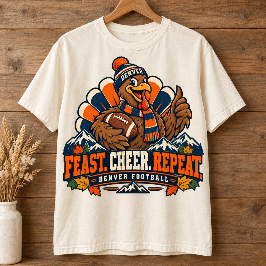 Feast Cheer Repeat Denver thanksgiving football Comfort Colors 1717 T-shirt mockup 3