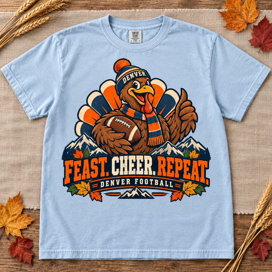 Feast Cheer Repeat Denver thanksgiving football Comfort Colors 1717 T-shirt mockup 4