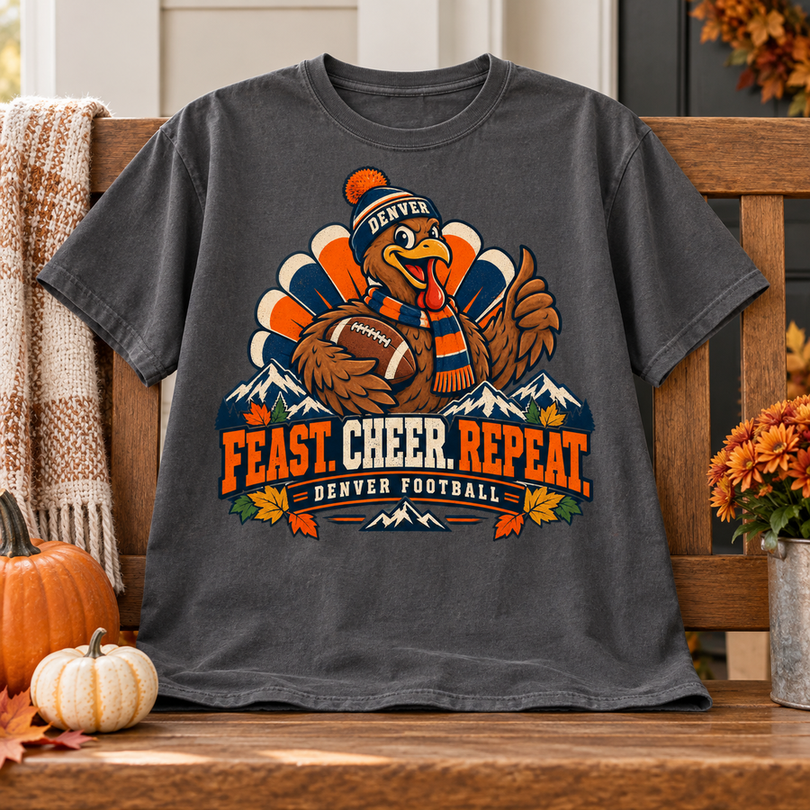 Feast Cheer Repeat Denver thanksgiving football Comfort Colors 1717 T-shirt mockup 5
