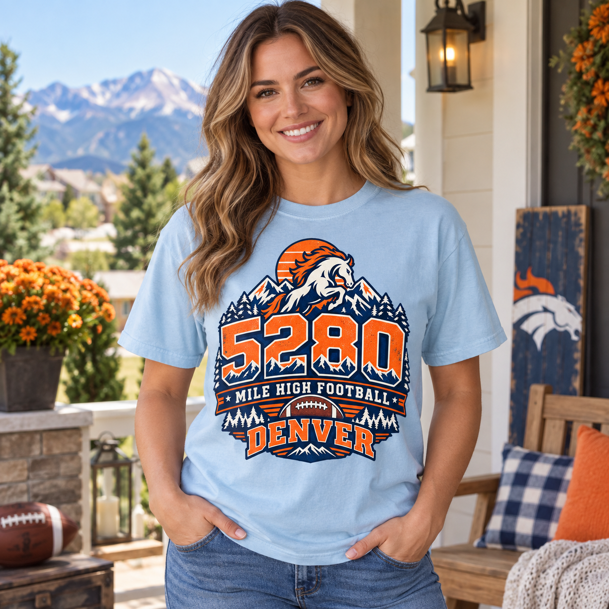 5280 Mile High Football Denver football Comfort Colors 1717 T-shirt mockup 1