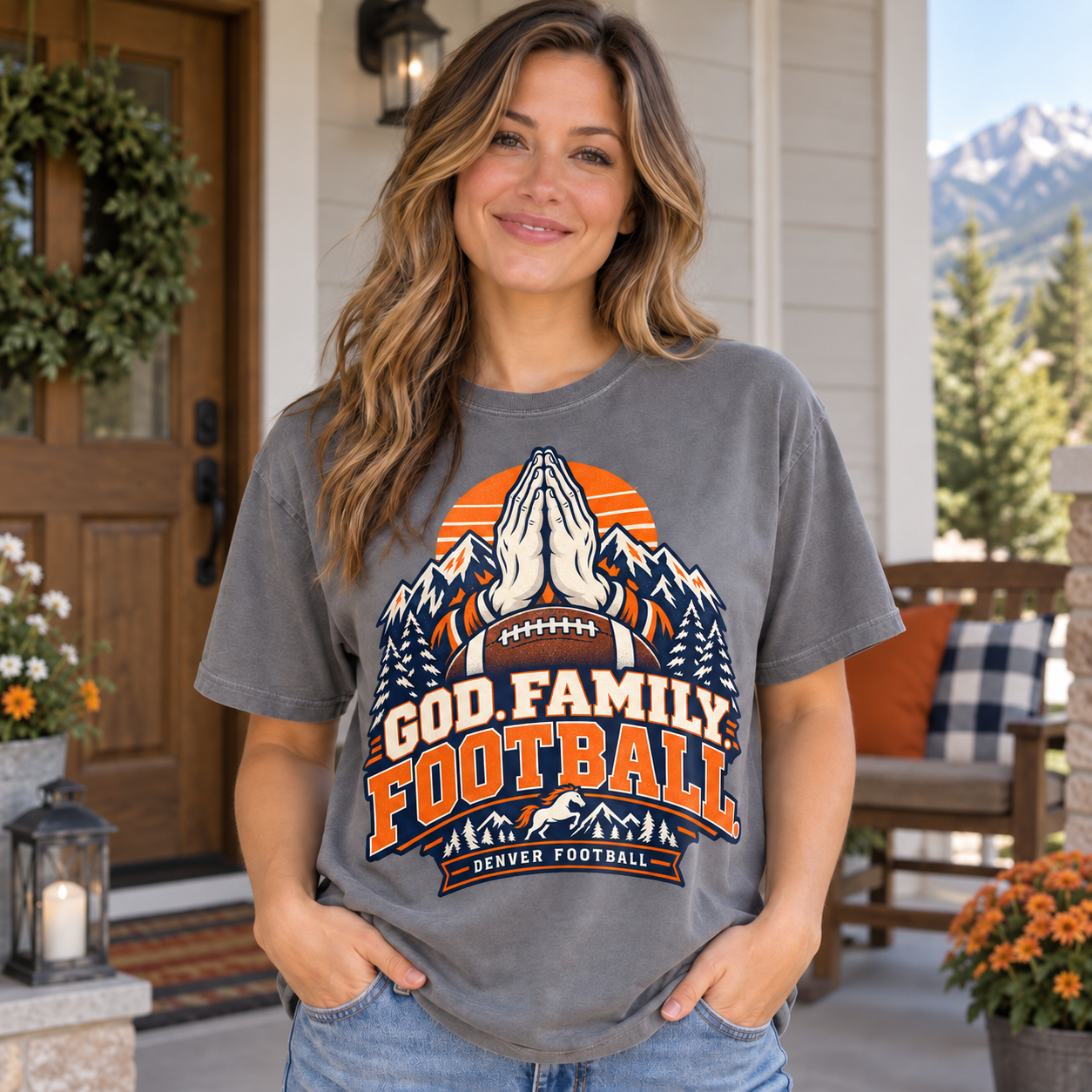 God, Family, Football Denver football Comfort Colors 1717 T-shirt mockup 1