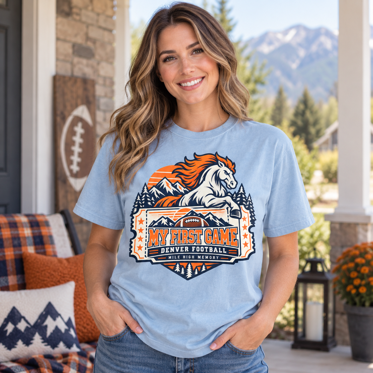 My First Game Denver football Comfort Colors 1717 T-shirt mockup 1