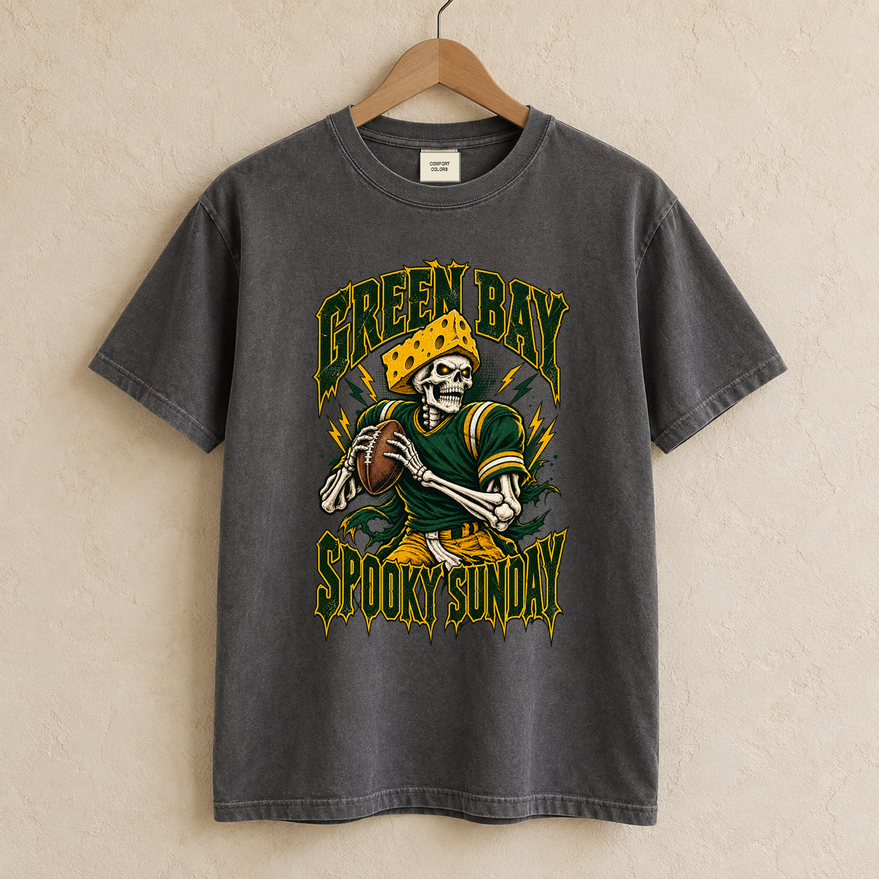 Green Bay Spooky Sunday vintage Green Bay Comfort Colors football T-shirt mockup 1