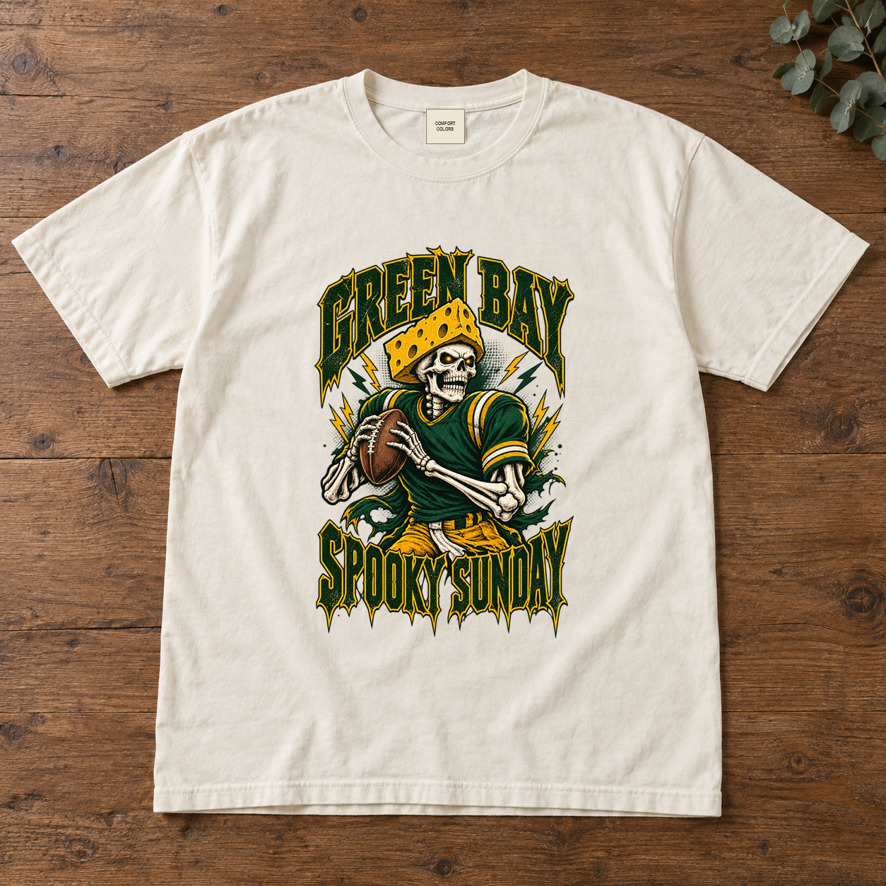 Green Bay Spooky Sunday vintage Green Bay Comfort Colors football T-shirt mockup 2