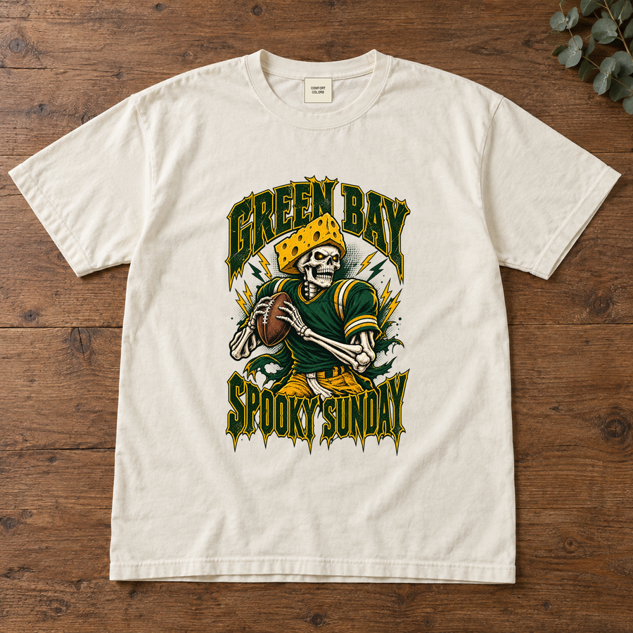 Green Bay Spooky Sunday vintage Green Bay Comfort Colors football T-shirt mockup 2