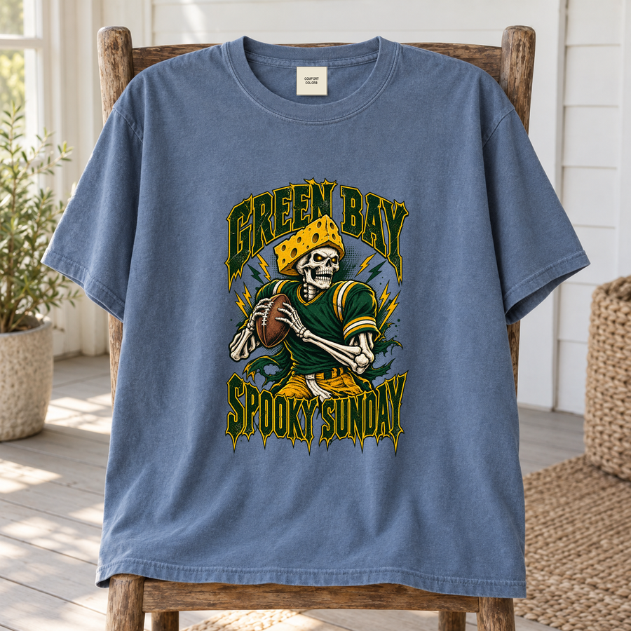 Green Bay Spooky Sunday vintage Green Bay Comfort Colors football T-shirt mockup 3