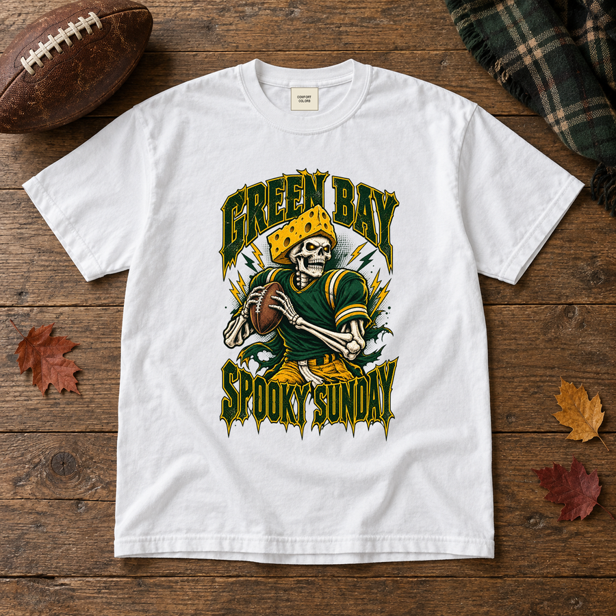 Green Bay Spooky Sunday vintage Green Bay Comfort Colors football T-shirt mockup 5