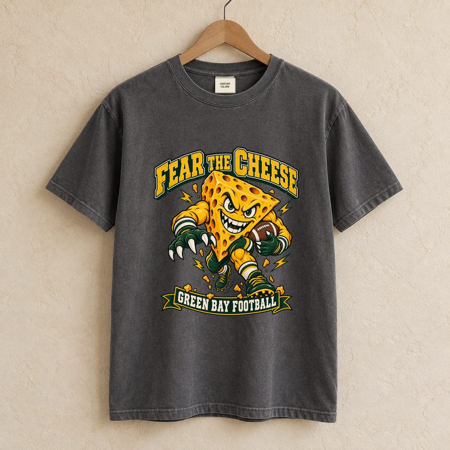 Fear the Cheese vintage Green Bay Comfort Colors football T-shirt mockup 1